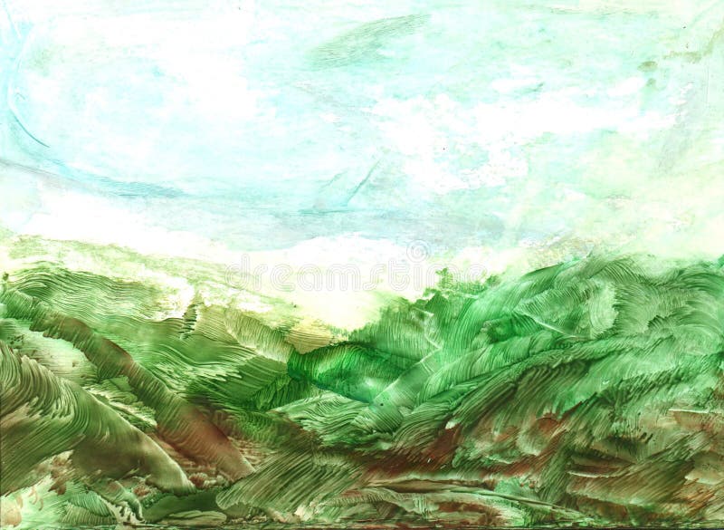 Abstract sketch of landscape painting modern technique with melted paints. Abstract sketch of landscape painting modern technique with melted paints