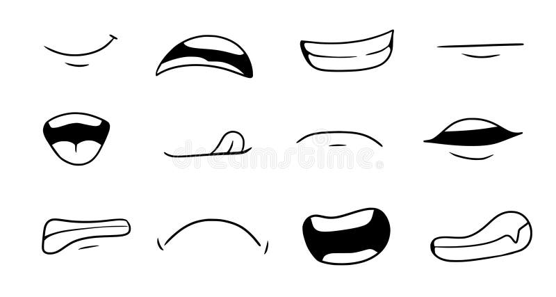 Boca com dentes com a feliz expressão de desenhos animados sobre fundo  branco. ilustração vetorial