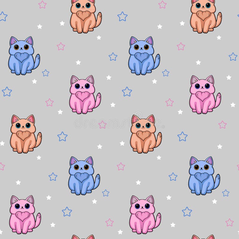 Bonito sem costura de fundo com estrelas de kawaii dos desenhos