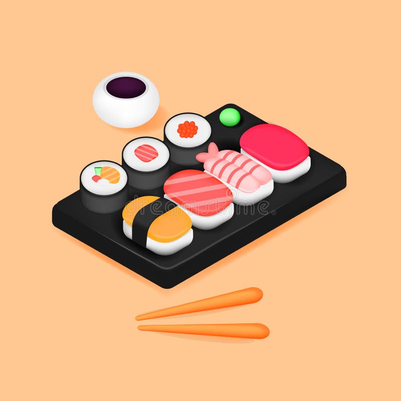 desenhar engraçado kawaii nigiri sushi roll ilustração vetorial