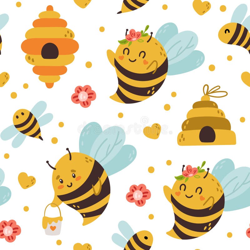 padrão rosa bebê. padrão de abelhas com abelhas bonitos. abelhas voadoras.  insetos listrados. para crianças. em um fundo transparente 16637410 PNG