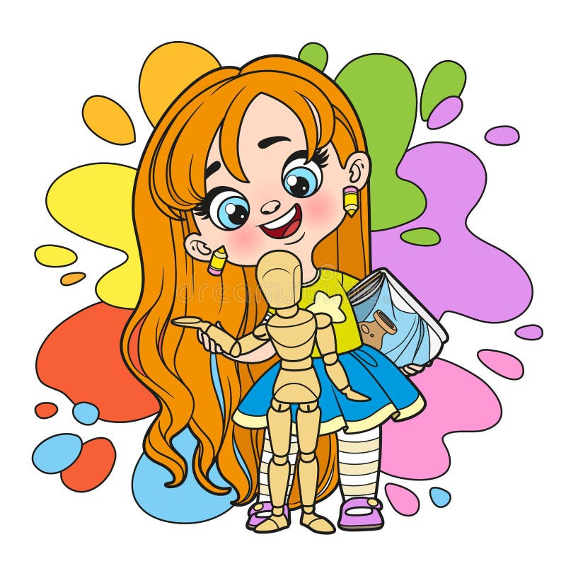 Desenhos animados menina segurando uma boneca