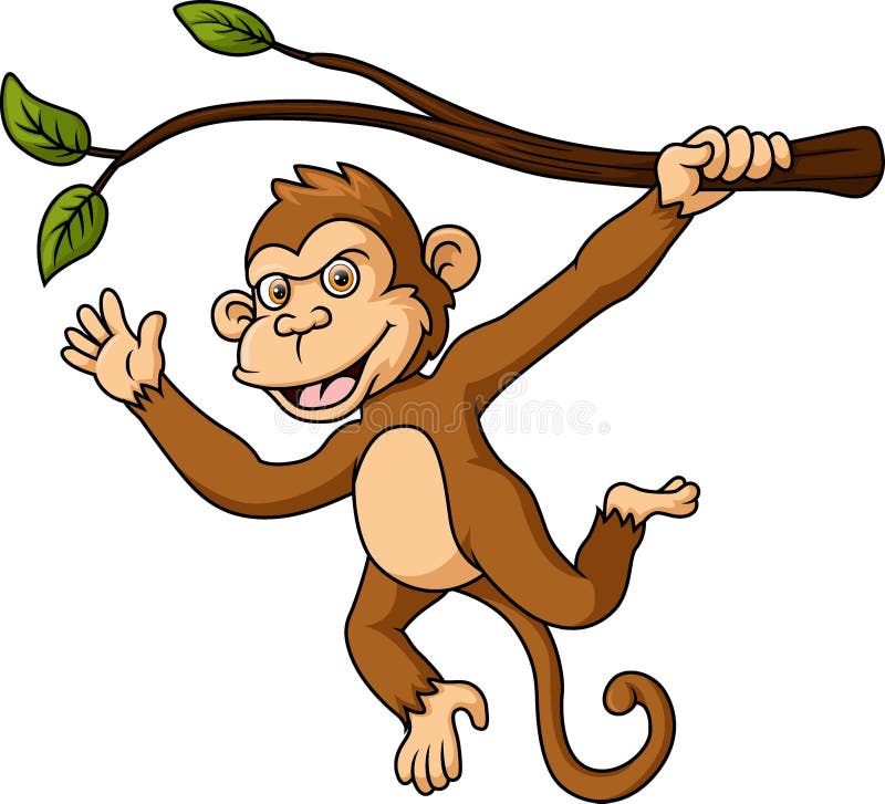 Desenho Animado Macaco Giro Segurando Banana Ilustração do Vetor