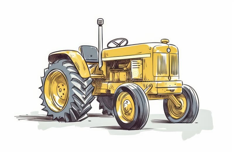 Trator Agrícola Amarelo Ilustração Colorida Isolado Fundo Branco