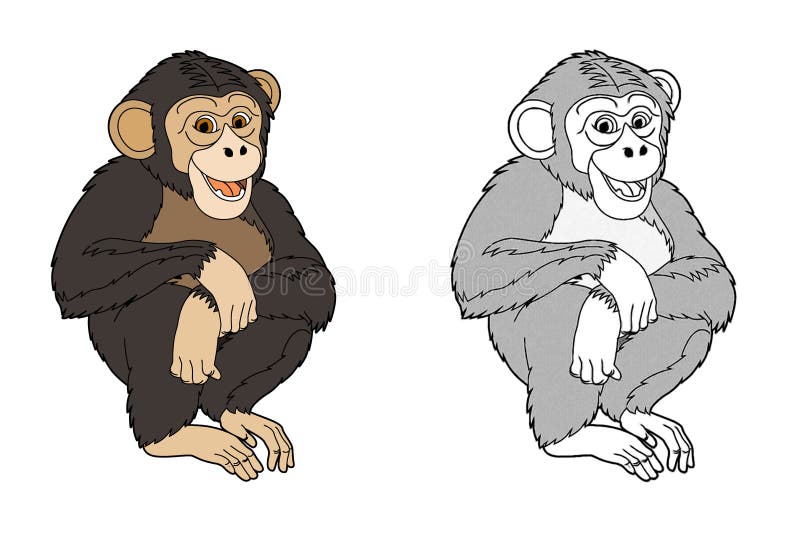 Uma Ilustração De Crianças Vetoras Isoladas De Macacos. Desenho Animado  Bonito De Um Chimpanzé Ilustração do Vetor - Ilustração de cartoon, selva:  252528867