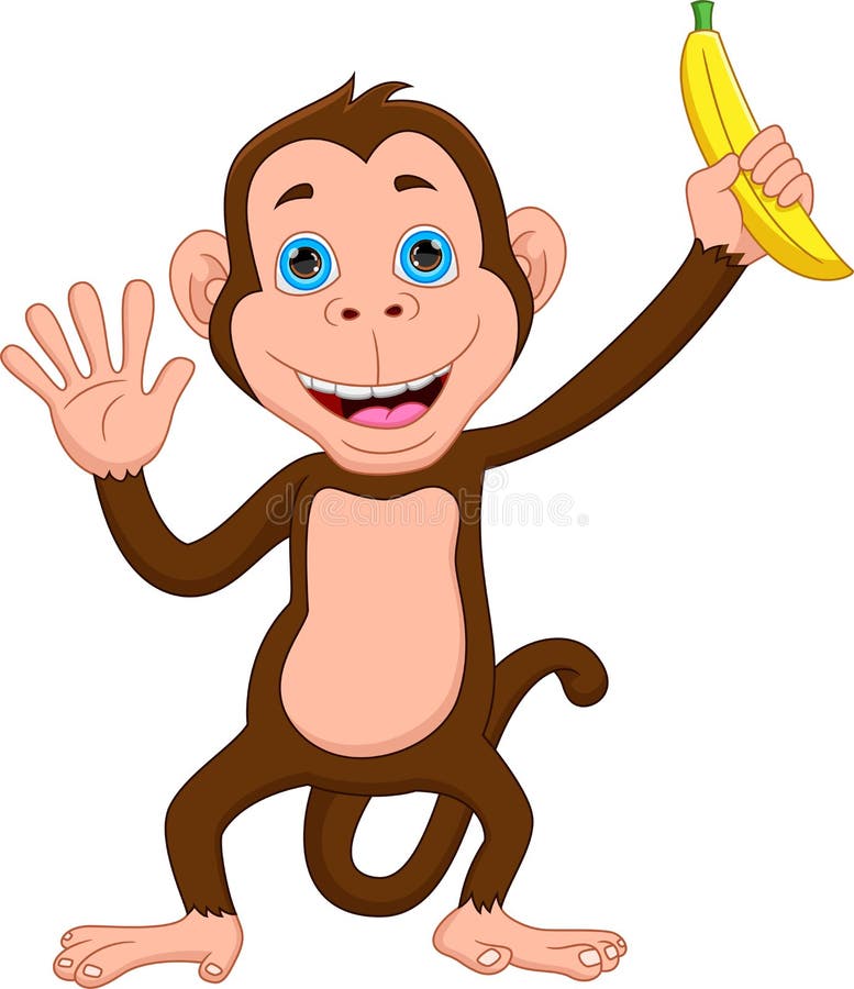 Desenho Animado De Macaco Giro Segurando Banana Ilustração do