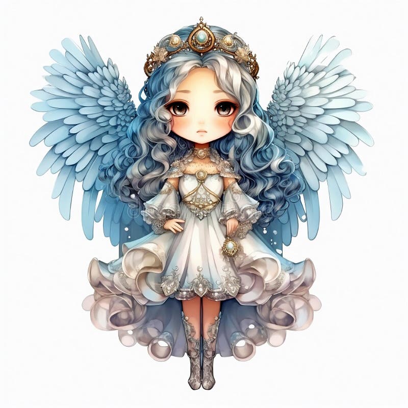 Desenho estilo anime de uma garota com cabelo branco e asas de anjo  generativas ai