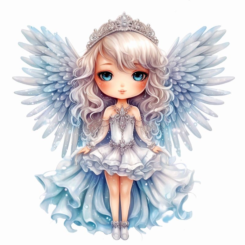 Desenho estilo anime de uma garota com cabelo branco e asas de anjo  generativas ai