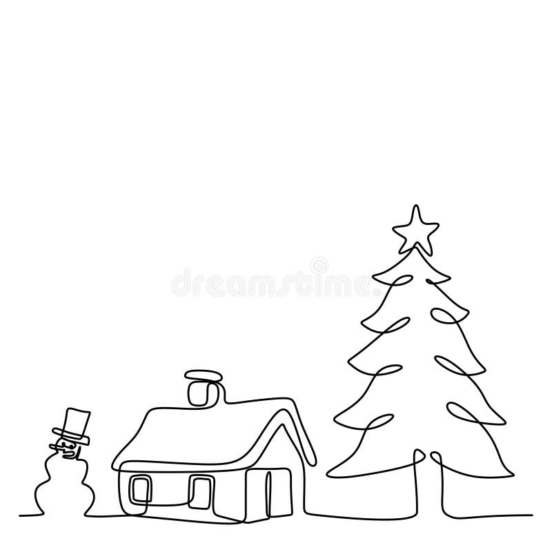 criança de desenho contínuo de uma linha na casa da árvore