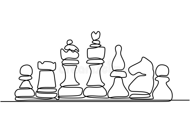 Rainha de xadrez desenho de arte de linha única, ilustração