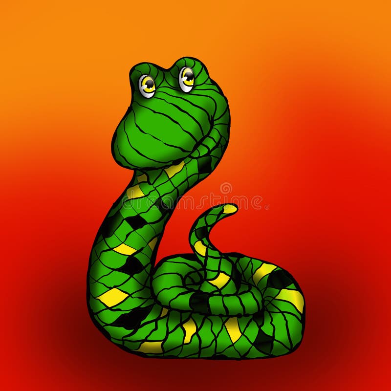 Cobra python engraçada fofa dos desenhos animados na árvore da
