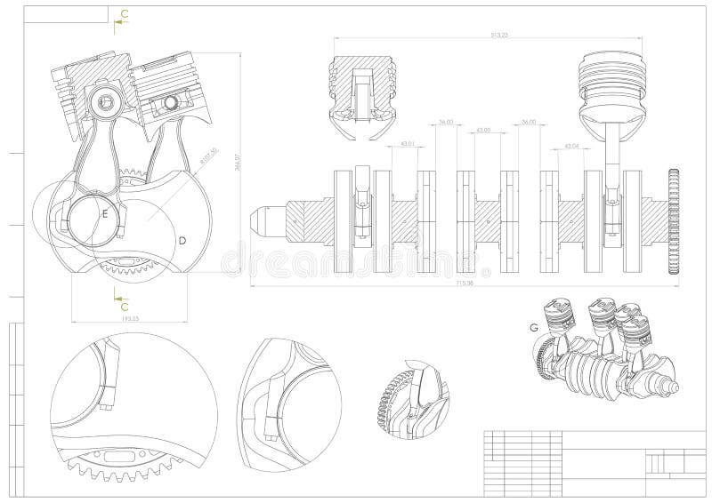 Desenho de construção de máquinas. carro motor em um branco • adesivos para  a parede vetor, ciência, educação