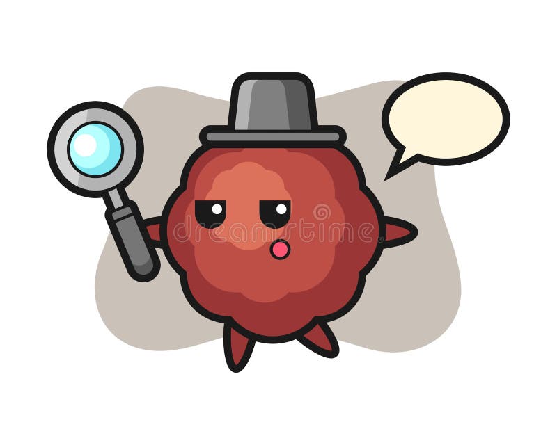 Meatball cartoon searching with a magnifying glass, cute style mascot character for t shirt, sticker design, logo element. Meatball cartoon searching with a magnifying glass, cute style mascot character for t shirt, sticker design, logo element