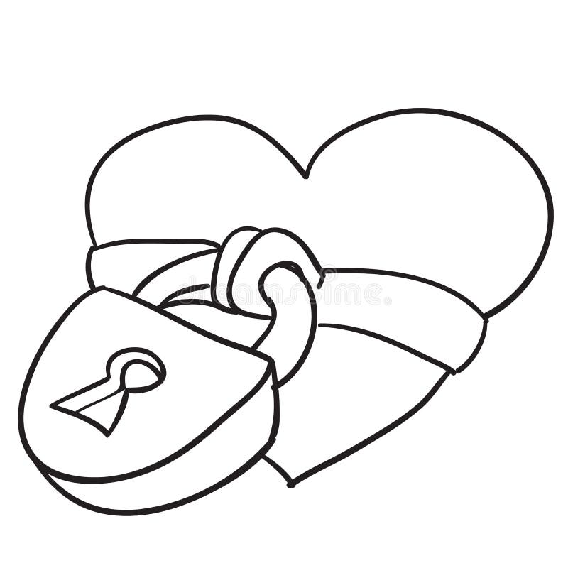 Desenho Do ícone Do Contorno Branco E Preto Do Cadeado Em Forma De Coração Fofo. Ilustração do Vetor - Ilustração de elemento, fofofo: 201629887