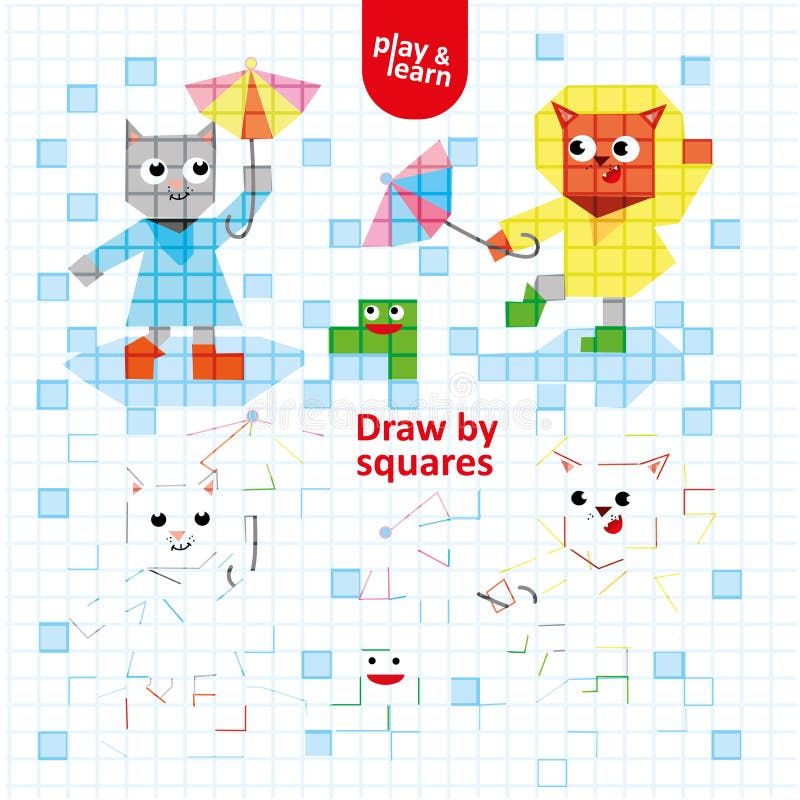 Desenho De Gatos Quadrados Com Jogos De Arte Com Guarda-chuvas