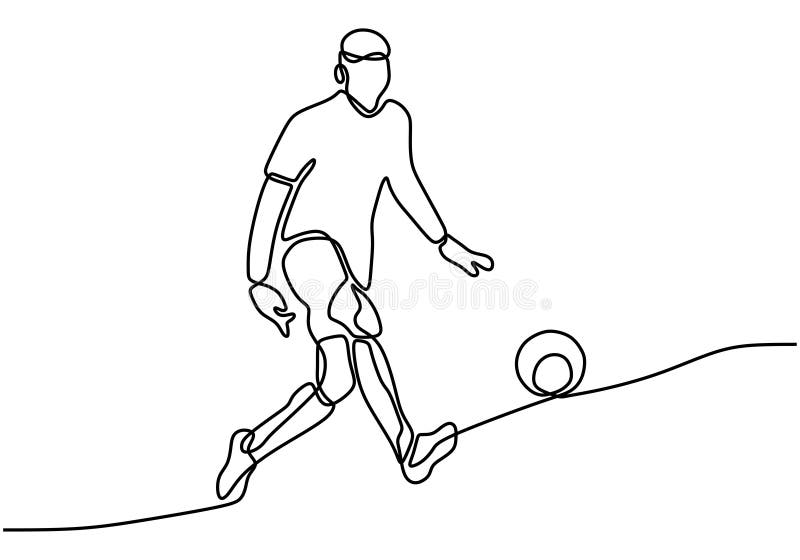 Um desenho de linha de um jovem jogador de futebol talentoso dá um chute  livre conceito esportivo de jogo de futebol
