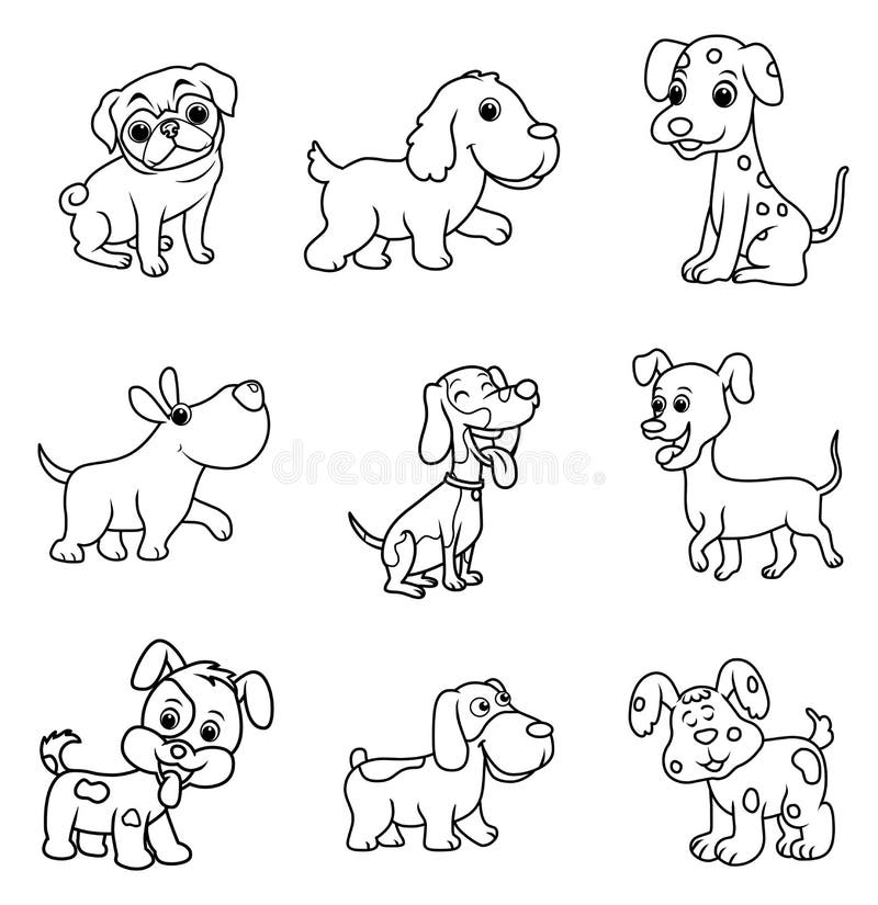 Desenho Em Quadrinhos De Gatos E Cães Preto E Branco Ilustração do Vetor -  Ilustração de animais, desenho: 222317785