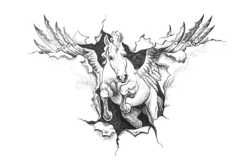 Desenho de lápis de Pegasus ilustração stock Desenho de lápis de Pegasus ilustração stock