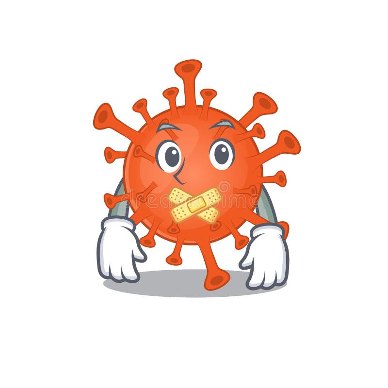 Desenho de personagem de mascote do vírus corona mortal com gesto silencioso