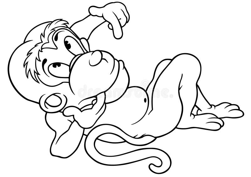 Desenho Macaco Com Sorriso Grande Apontando Dedo Sua Cabeça Ilustração imagem vetorial de dero2010© 660518530