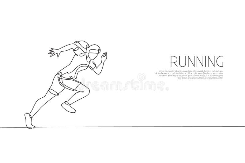 um desenho de linha contínua de treinamento de foco do jovem corredor  desportivo para correr rápido.