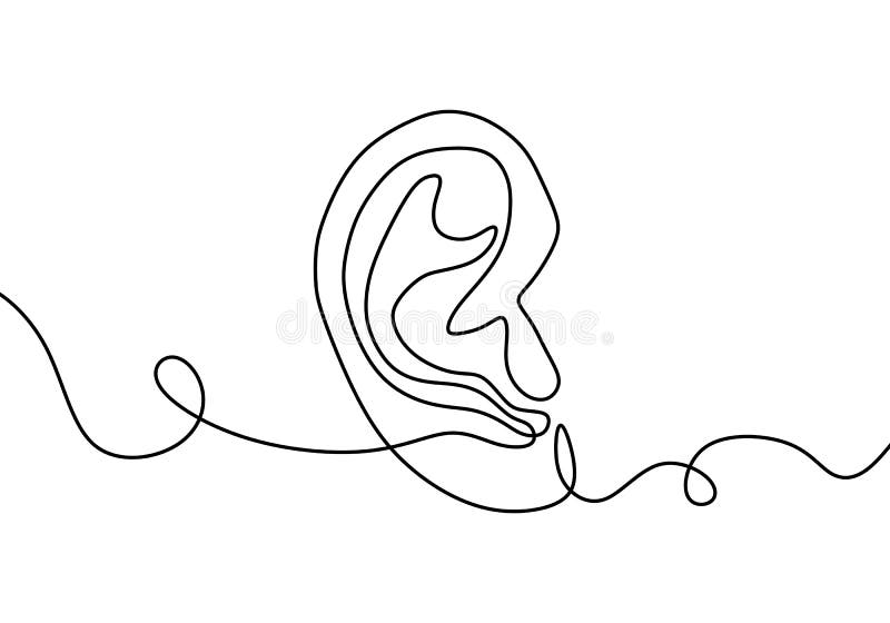 Uma única linha desenhando uma garota feliz usando fone de ouvido