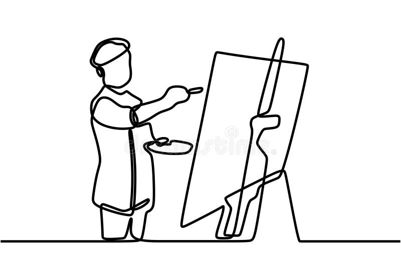 Desenho De Uma Linha Do Pintor. Um Homem De Pé Pintando Uma Obra De Arte  Sobre Tela. Homem Segurando Pincel De Tinta. Resumo Signi Ilustração do  Vetor - Ilustração de pintura, fundo