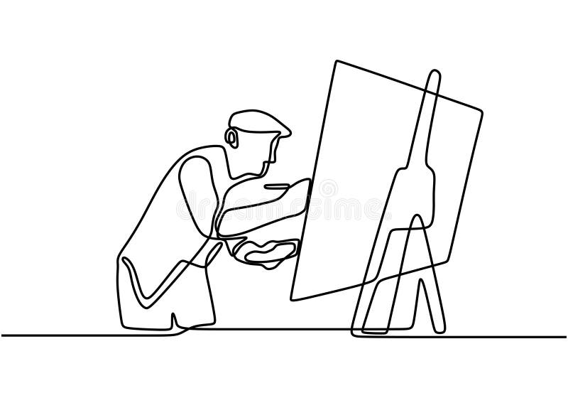 Desenho De Uma Linha Do Pintor. Um Homem De Pé Pintando Uma Obra De Arte  Sobre Tela. Homem Segurando Pincel De Tinta. Resumo Signi Ilustração do  Vetor - Ilustração de pintura, fundo