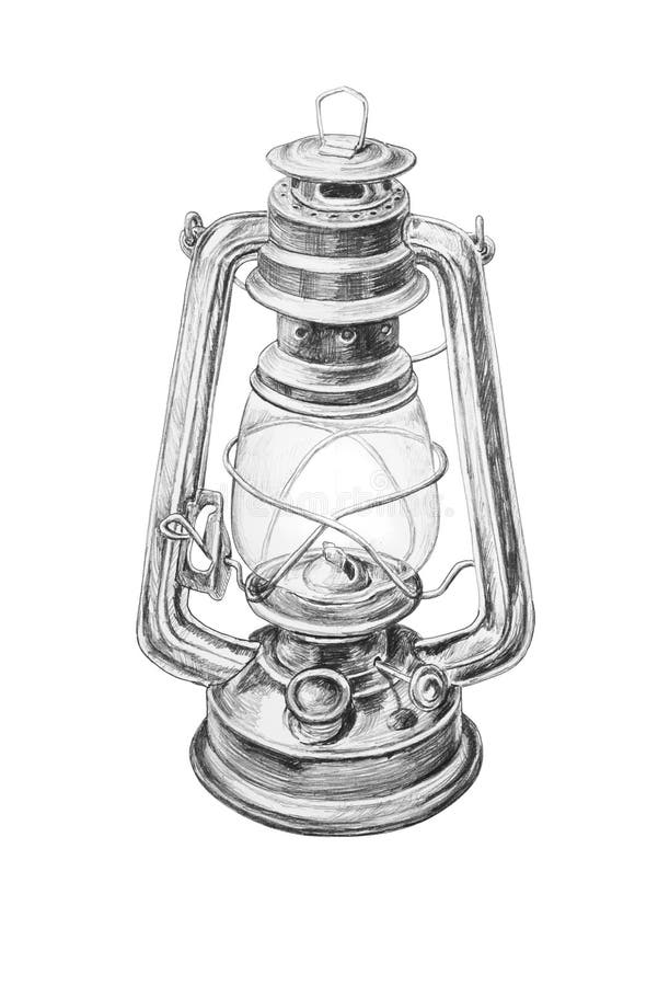 Desenho de uma lâmpada de querosene ilustração stock
