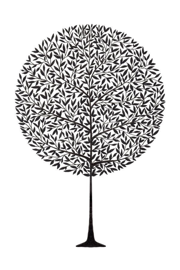 Simple circle topiary tree drawing using ink pen in silhouette style for icon and graphic and tattoo design element purpose. Simple circle topiary tree drawing using ink pen in silhouette style for icon and graphic and tattoo design element purpose