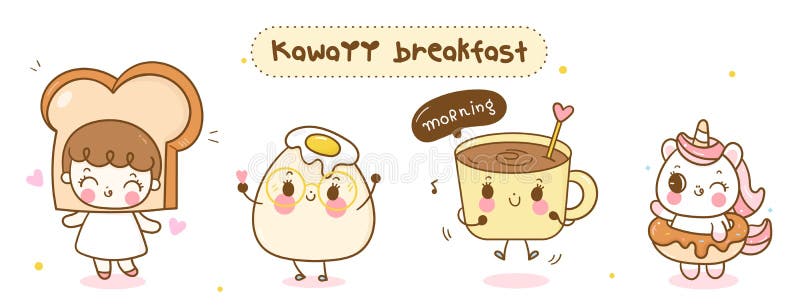 Doce café da manhã kawaii fofos desenhos animados 651866 Vetor no Vecteezy