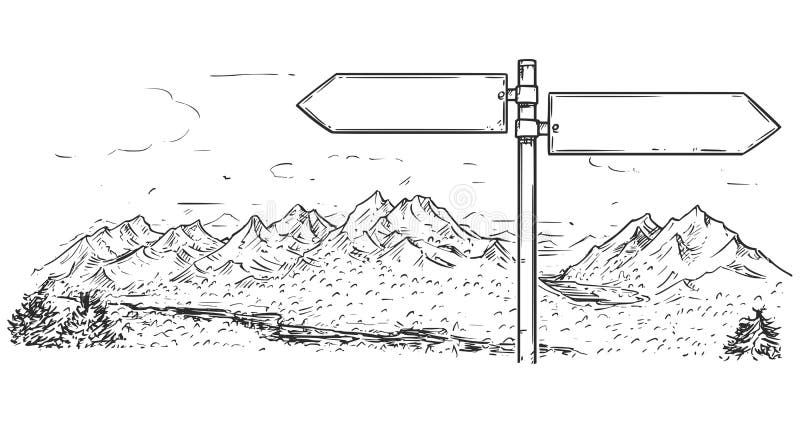 Desenho do sinal de estrada vazio vazio do tráfego no fundo da montanha ilustração stock Desenho do sinal de estrada vazio vazio do tráfego no fundo da montanha ilustração stock