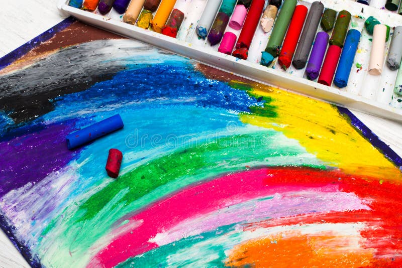 Desenho e pastéis de cores pastel do óleo fotografia de stock Desenho e pastéis de cores pastel do óleo fotografia de stock