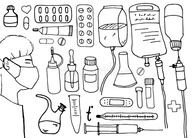 Ferramentas médicas e padrão de elementos médicos cartoon desenhado à mão  cartoon art illustration, Vetor Grátis