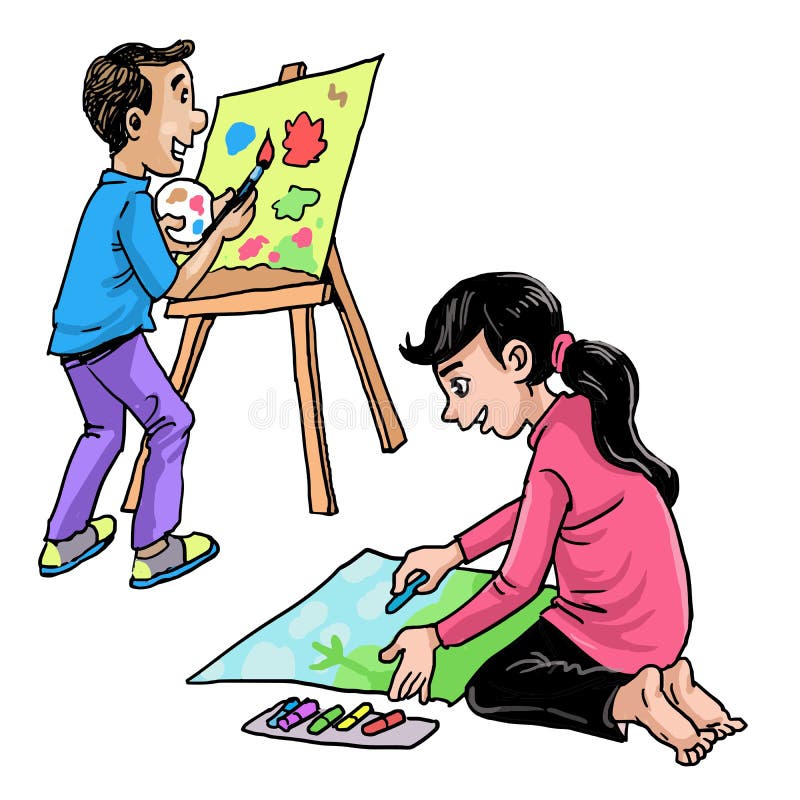 Desenho Para Garotos E Garotas E Desenhos Coloridos Ilustração do Vetor -  Ilustração de talentoso, menino: 167129410