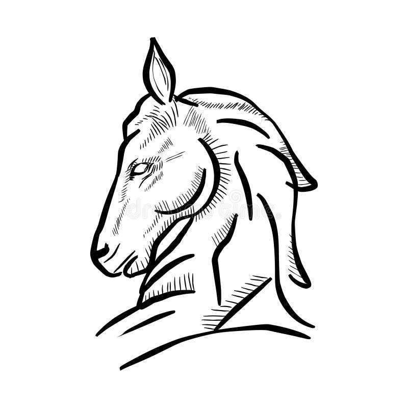 Caracteres De Cavalo De Desenho Animado Preto E Branco Cabeça Ícones Com  Juba Fluindo, Dois De Frente Para O Espectador E Dois Virando Para O Lado,  Para Tatuagem, Mascote Ou Design Esportivo