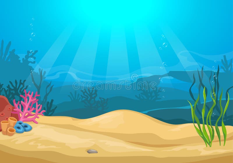 Desenho vetorial colorida paisagem submarina com plantas marinhas e corais ilustração do vetor