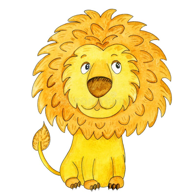 Desenhos animados bonitos do leão Ilustração tirada mão da aquarela ilustração royalty free Desenhos animados bonitos do leão Ilustração tirada mão da aquarela ilustração royalty free