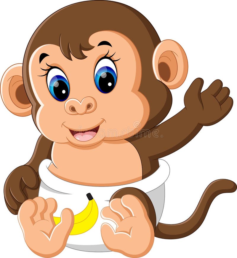 Bonito Bebê Macaco Desenho Animado Posando Royalty Free SVG