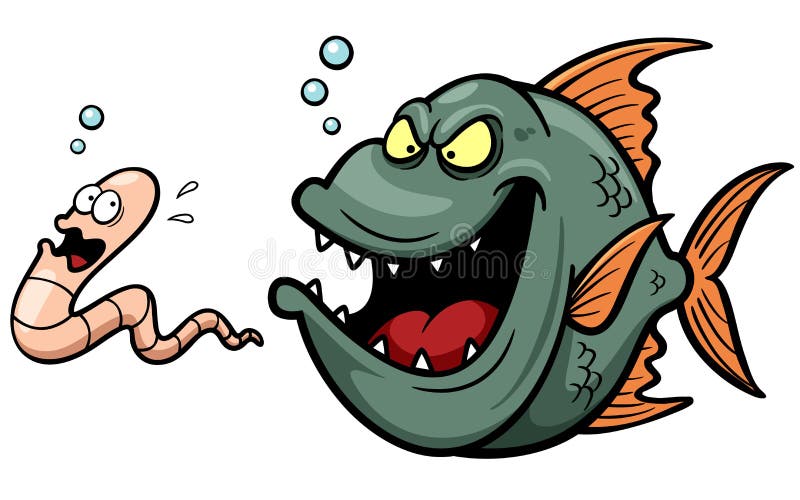 Desenhos animados com fome dos peixes irritados ilustração do vetor Desenhos animados com fome dos peixes irritados ilustração do vetor