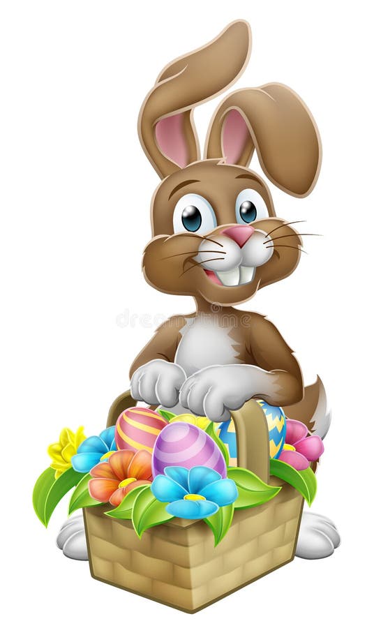 Coelho da Páscoa, coelhinho, ovos, caça, cesta, desenho animado ilustração royalty free