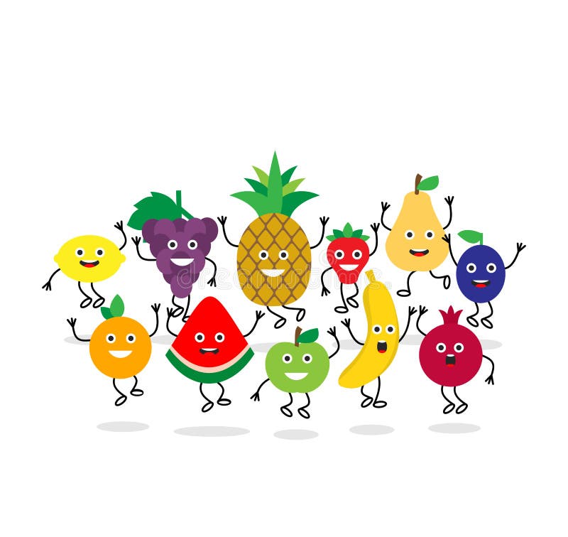 Ilustração de frutas fofas para crianças fundo branco corpo inteiro apenas  pessoas