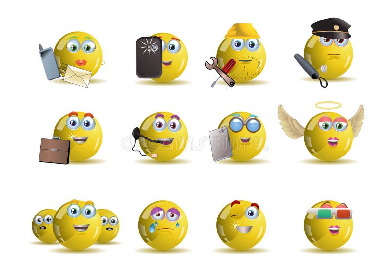 desenhos animados do avatar do ícone do sorriso do amarelo da ocupação da variedade