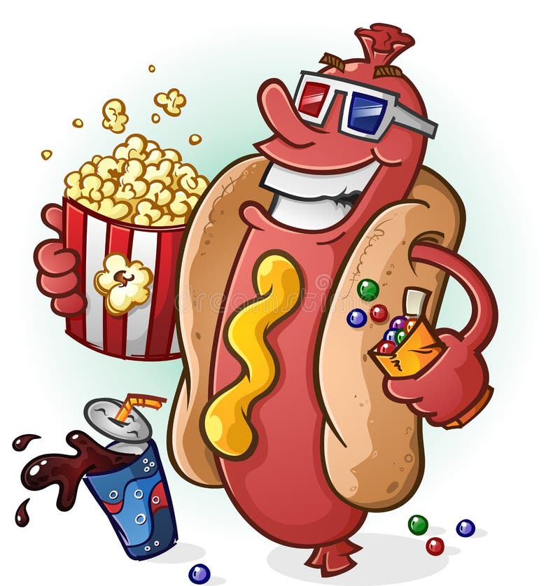 Desenhos animados do cachorro quente nos filmes ilustração do vetor Desenhos animados do cachorro quente nos filmes ilustração do vetor