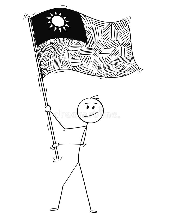 Desenhos animados do homem que acenam a bandeira da República da China ou de Taiwan ilustração do vetor Desenhos animados do homem que acenam a bandeira da República da China ou de Taiwan ilustração do vetor