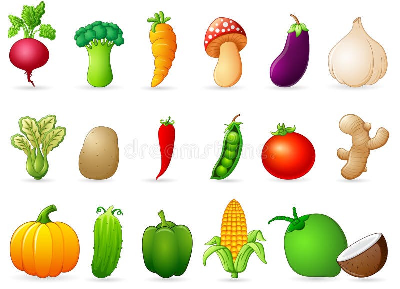 Vetores de Desenhos Animados Das Frutas Frescas E Dos Veggies e