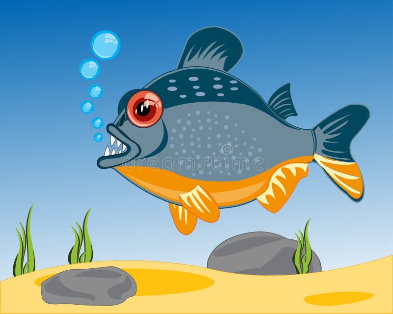 Desenhos animados dos peixes aos piranhases que sailling no rio ilustração stock Desenhos animados dos peixes aos piranhases que sailling no rio ilustração stock