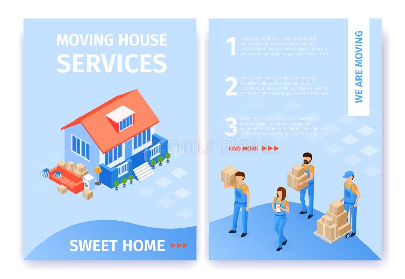 Desenhos animados lisos ajustados da casa doce movente dos servi?os da casa ilustração stock Desenhos animados lisos ajustados da casa doce movente dos servi?os da casa ilustração stock