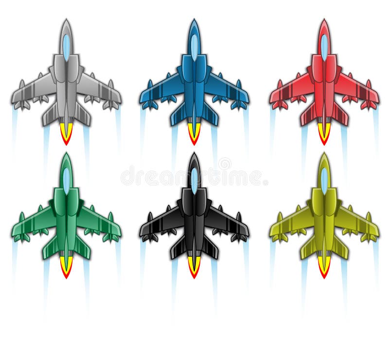 Desenhos animados lisos do ícone dos aviões de combate ilustração do vetor