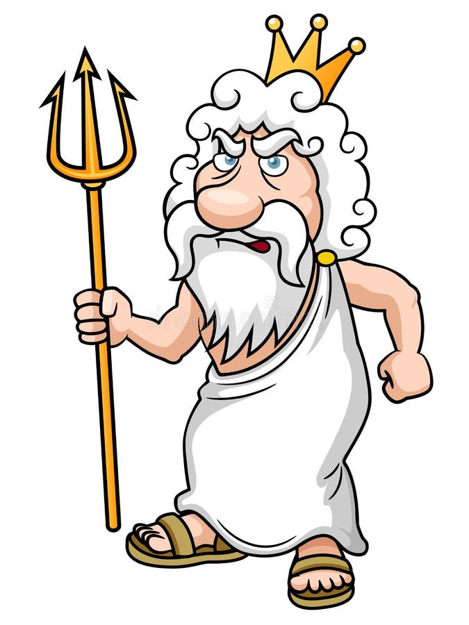 Poseidon de desenho animado com tridente ilustração stock